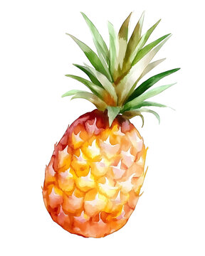 Hand drawn watercolor pineapple isolated on white background