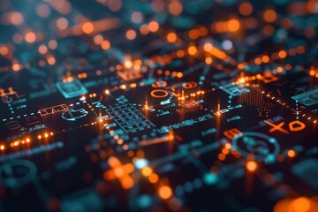 Obraz premium Abstract digital background with glowing blue and orange circuits. futuristic technology concept.