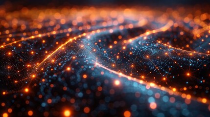 Obraz premium Abstract glowing waves of orange and blue light.