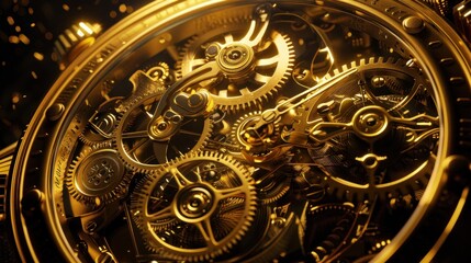 Intricate golden watch mechanism showcasing detailed gears and craftsmanship.