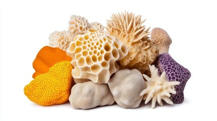 A vibrant collection of various coral types showcasing intricate textures and colors, perfect for marine-themed projects.