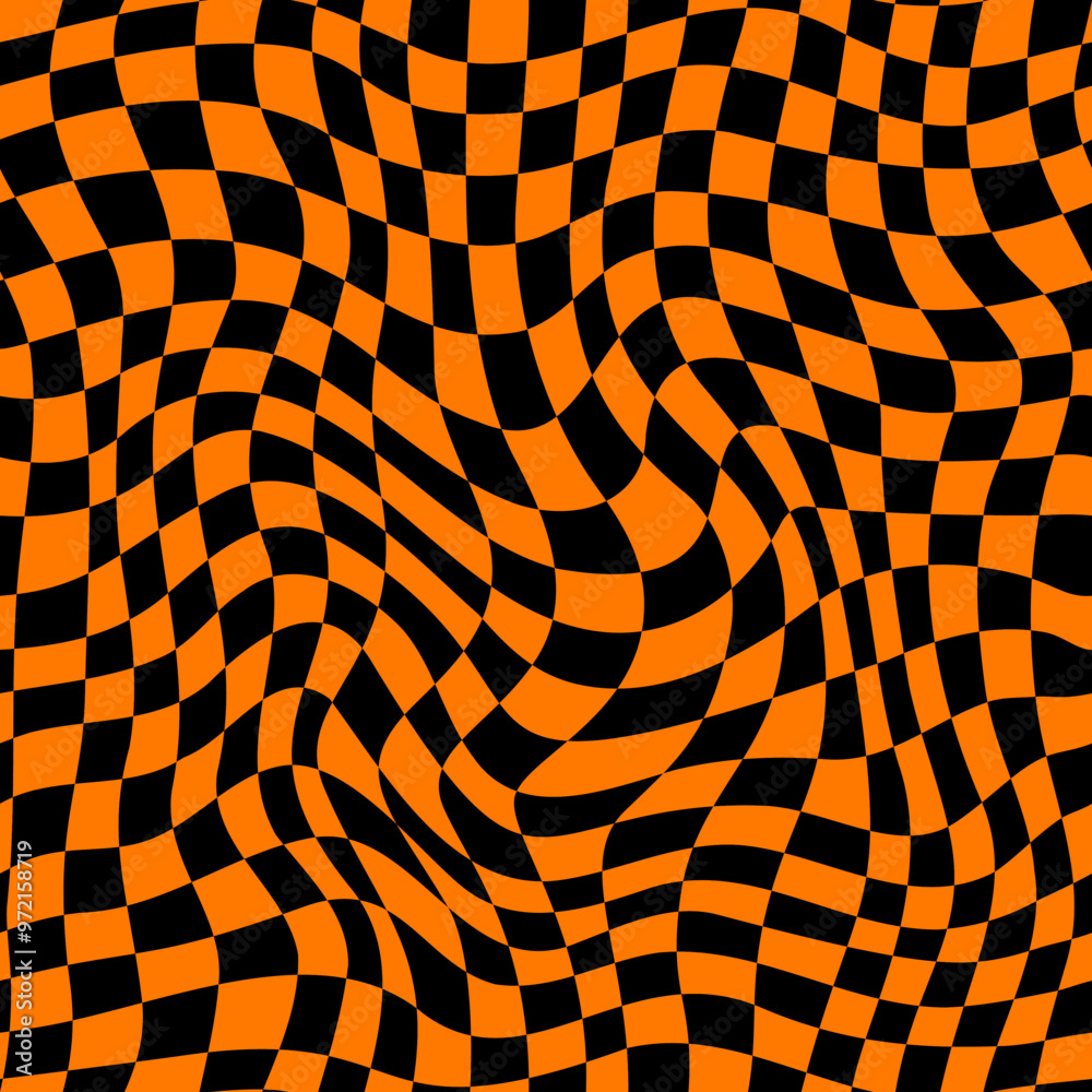 Poster halloween background or optical psychedelic wavy illusion seamless pattern, vector tile. psychedelic