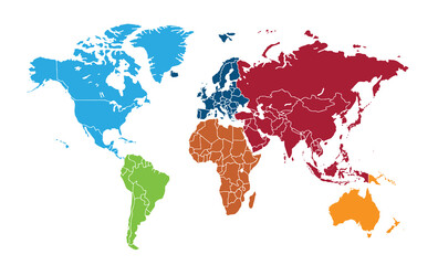 Obraz premium World map on white background. All countries in The World different colors. Can use for printing, website, presentation element, textile. World map vector illustration, high-resolution, travel.