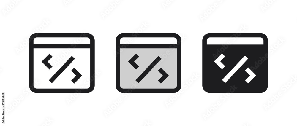 Poster code icon. web development or programming symbol in three styles. vector illustration.
