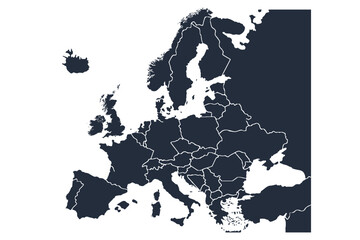 Europe map on white background. All countries in Europe Modern color. Can use for printing, website, presentation element, textile. World map vector illustration, high-resolution, travel.