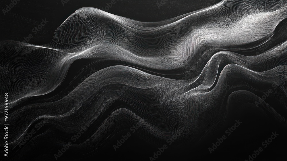 Wall mural abstract black and white waves creating a fluid, dynamic visual effect.