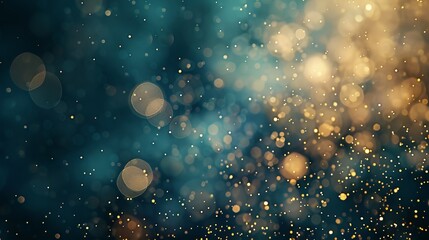 Naklejka premium Elegant abstract background with dark blue and gold particles, Christmas golden light bokeh on navy blue, gold foil texture for holiday themes