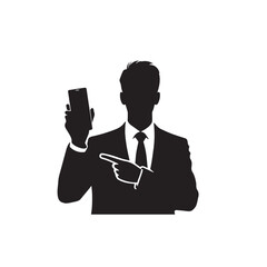 Man with cellphone silhouette. Businessman phone browsing vector design black and white.