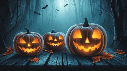 Fototapeta premium Halloween pumpkin scary jack o lantern holiday background