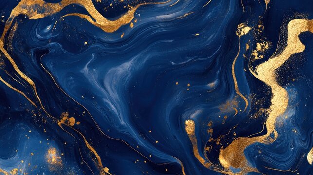 Fototapeta A swirling abstract design featuring deep blue and gold tones, ideal for backgrounds or decor.
