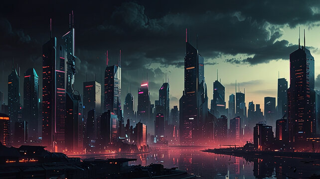 Urban Cyberpunk Cityscape. Generative AI
