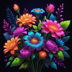 Obraz premium Fresh Seasonal Neon lighting Flowers in a Vintage Floral bucket