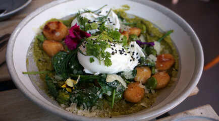 Breakfast, poached eggs, spinach