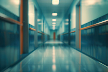 Fototapeta premium A long hallway with a white door on the left and a white door on the right, generative ai image.,