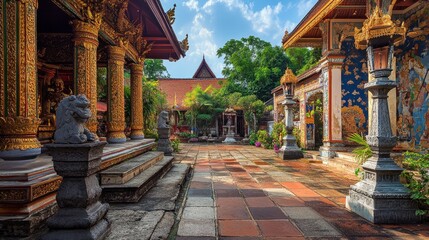 A traditional Thai food stall selling grilled sticky rice with coconut milk, banana leaves wrapping the delicate portions on a rustic wooden table.