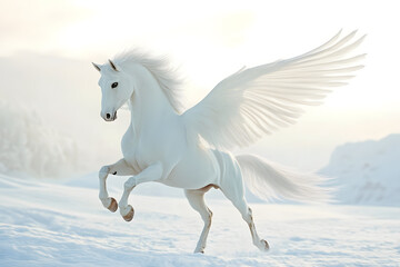 Obraz premium Realistic Illustration of white pegasus horse, phantasy animal