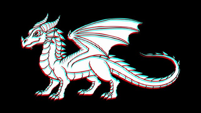 dragon glitch with white color and black background or alpha channel
