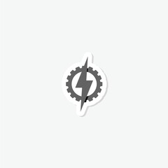 Gear and lightning icon sticker isolated on gray background