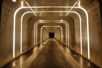 Brightly lit, futuristic tunnel with sleek design features