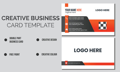 Creative, professional, advanced and expensive double sided business card design with smooth modern clean orange and black gradient color template.  
