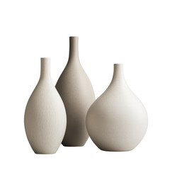 Set of three minimalist ceramic vases in varying heights on a neutral background