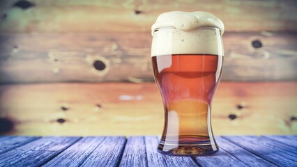 Refreshing pint of beer. Rustic bar setting. Craft beer concept. Ideal for pubs and breweries. Perfect for advertising, menu design with copy space.