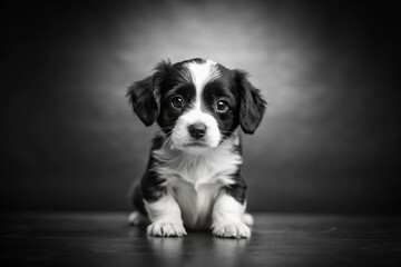 Black and white puppy on black and white background © Prasert