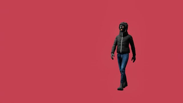 A 3D animated character depicting a thief walking cautiously. The scene captures stealth, alertness, and a sense of secrecy, focusing on a suspicious and careful movement.