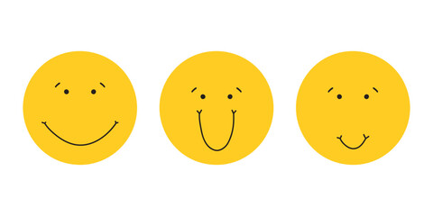 Set of cute emoticons. A collection of cute simple emojis. Vector illustration. Isolated kids emoticons.