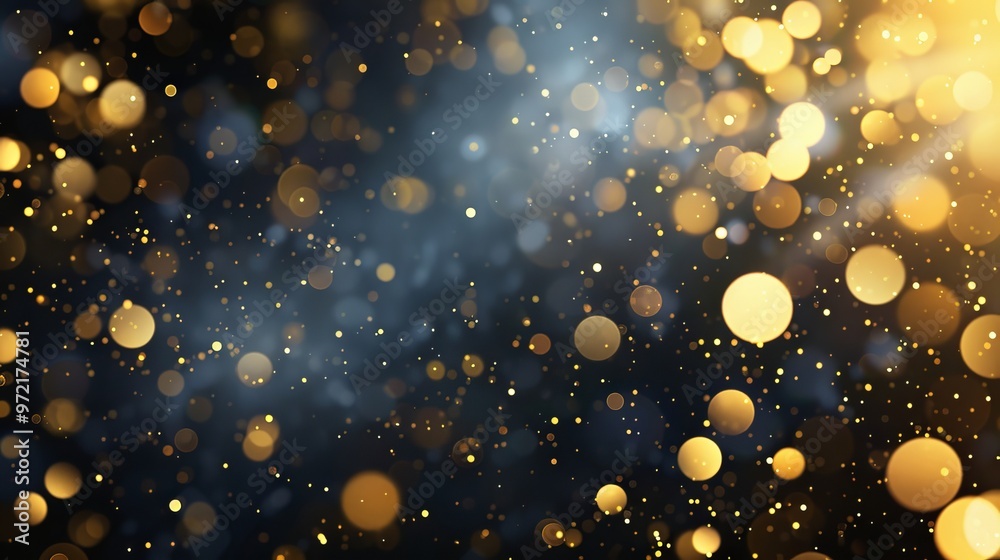 Canvas Prints golden bokeh confetti overlay with glowing yellow circles and sparkling dust, creating a luxurious f