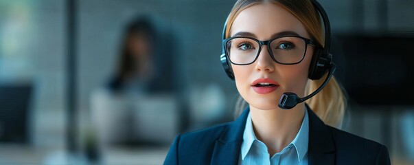 Businesswoman with a headset negotiating via phone, negotiation influence, telephonic negotiation