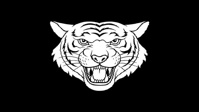 tiger face glitch with white color and black background or alpha channel