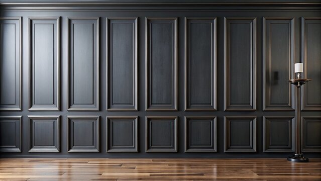 Black lacquered wall with ebony wood wainscoting
