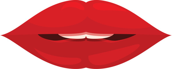 Cartoon illustration of red woman lips slightly open showing white teeth