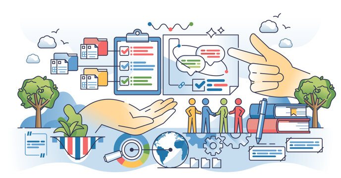 Qualitative research methods and society data research outline hands concept, transparent background. Scientific community analysis gathering non-numerical and sociological information.