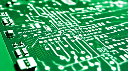 Close Up Green Circuit Board with Electronic Components