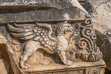 Turkey Aydin Province Didim District Didyma Apollon Temple Ruins Columns Worship and Prophecy Point and the Guardian of the Temple Medusa