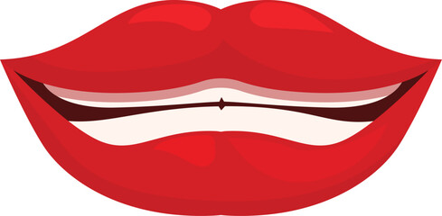 Cartoon illustration of a woman's mouth, with red lipstick, showing white teeth while smiling