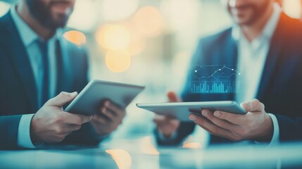 Two negotiators using tablets to show analytical data, negotiation influence, tech-enabled negotiation