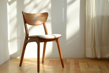 Stylish wooden chair in a sunlit room, showcasing modern design and warmth, perfect for interior decor inspiration.