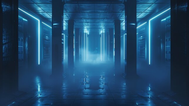 Futuristic slide deck background with dark blue tones, glowing elements, and tech patterns