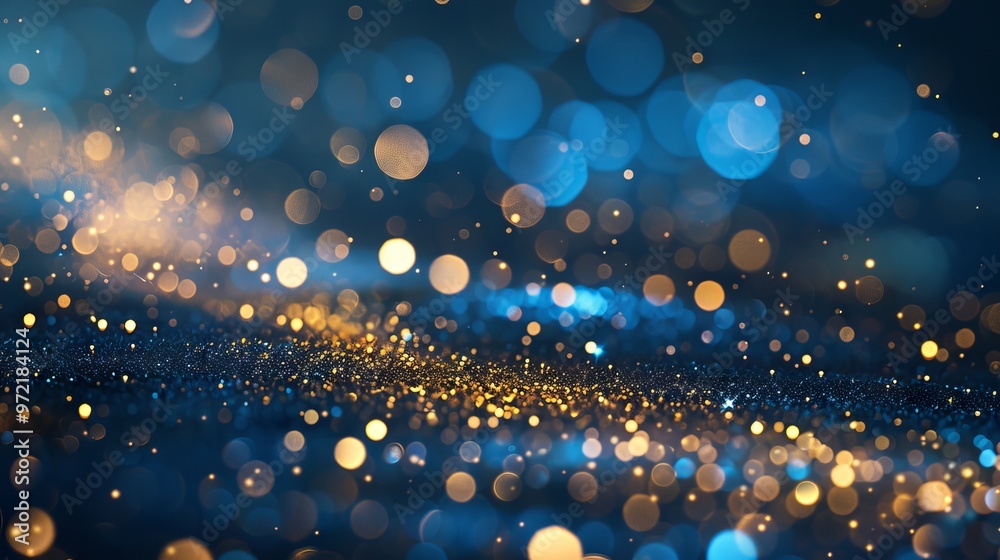 Canvas Prints abstract dark blue and gold particle background with christmas golden light bokeh, shining particles