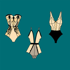 Cute set of women's clothing items lace lingerie swimsuit