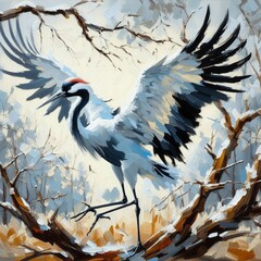 oil painting of a crane