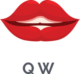 Red lips pronouncing consonant sounds qw for education in grammar for children