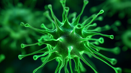 Abstract representation of Sloth Fever virus spreading with swirling digital lines and vibrant green nodes 