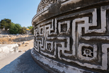 Turkey Aydin Province Didim District Didyma Apollon Temple Ruins Columns Worship and Prophecy Point and the Guardian of the Temple Medusa