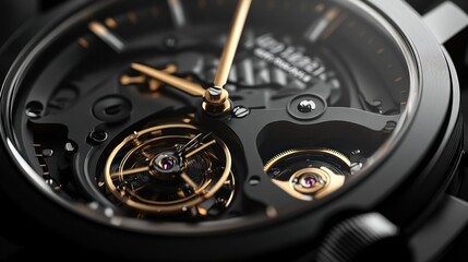 Close-up view of an intricate mechanical watch showcasing gears and a tourbillon.