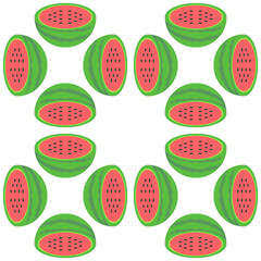 half watermelon pattern with white background, flat vector style 