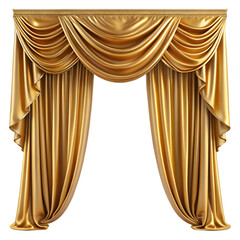 silk velvet golden curtain isolated on transparent background